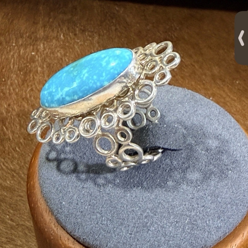 925, Sterling Jay King DTR Statement Turquoise Ring w Circle Setting Sz 10.5 - Picture 3 of 10